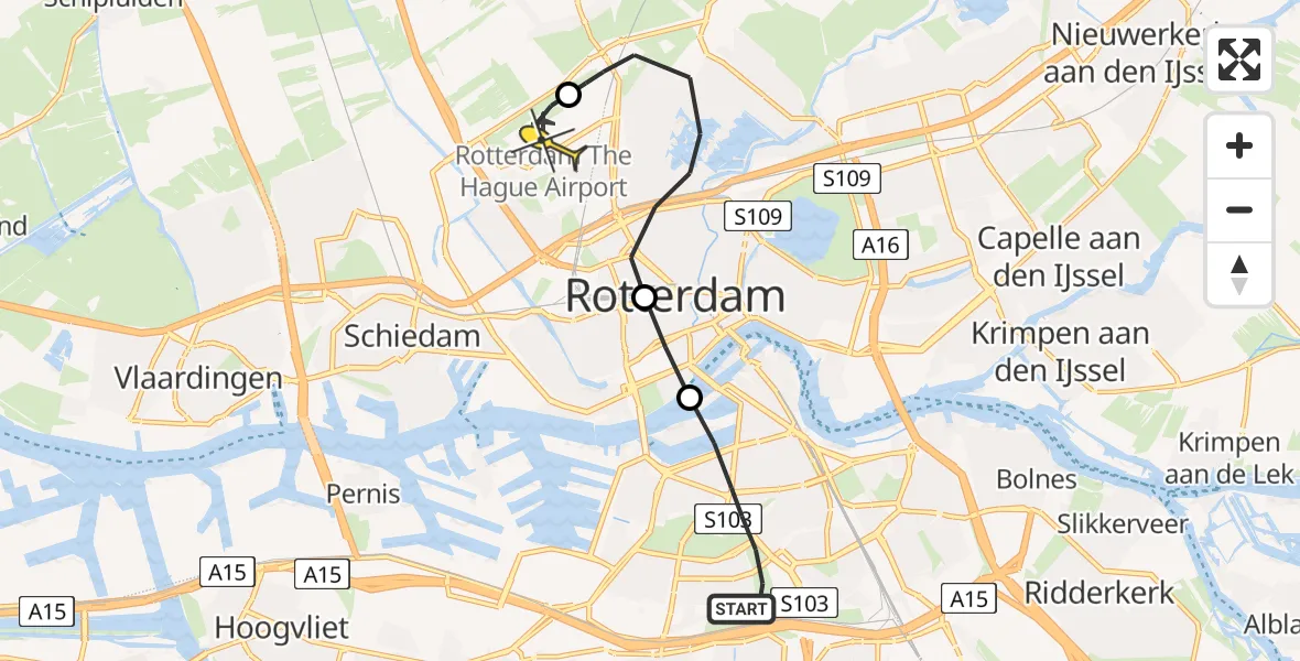 Routekaart van de vlucht: Lifeliner 2 naar Rotterdam The Hague Airport