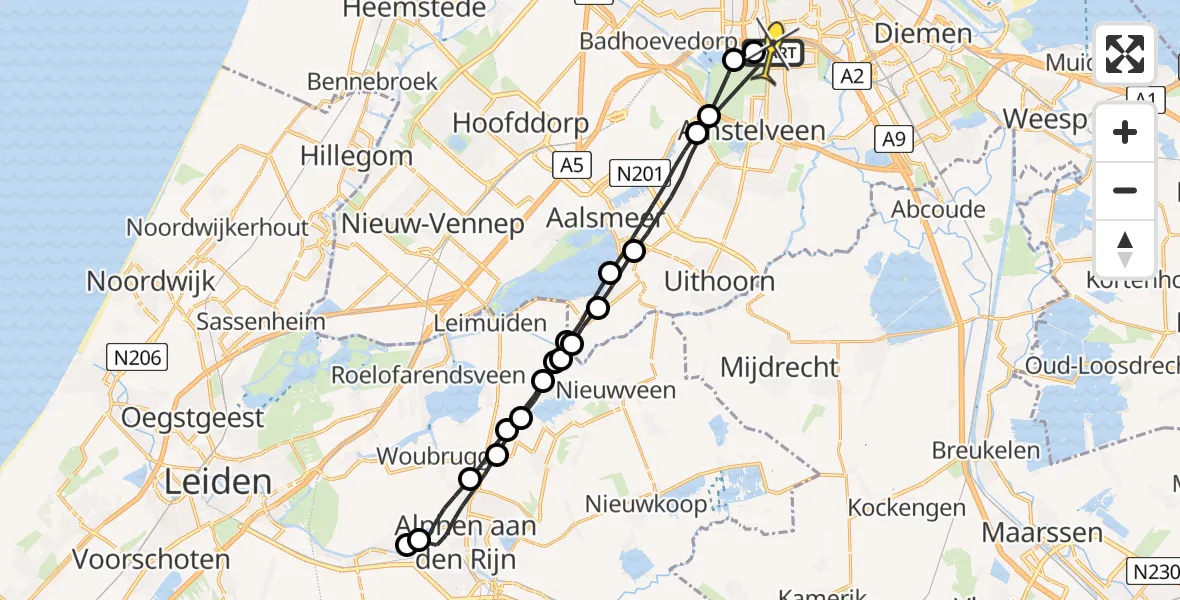 Routekaart van de vlucht: Lifeliner 1 naar VU Medisch Centrum Amsterdam