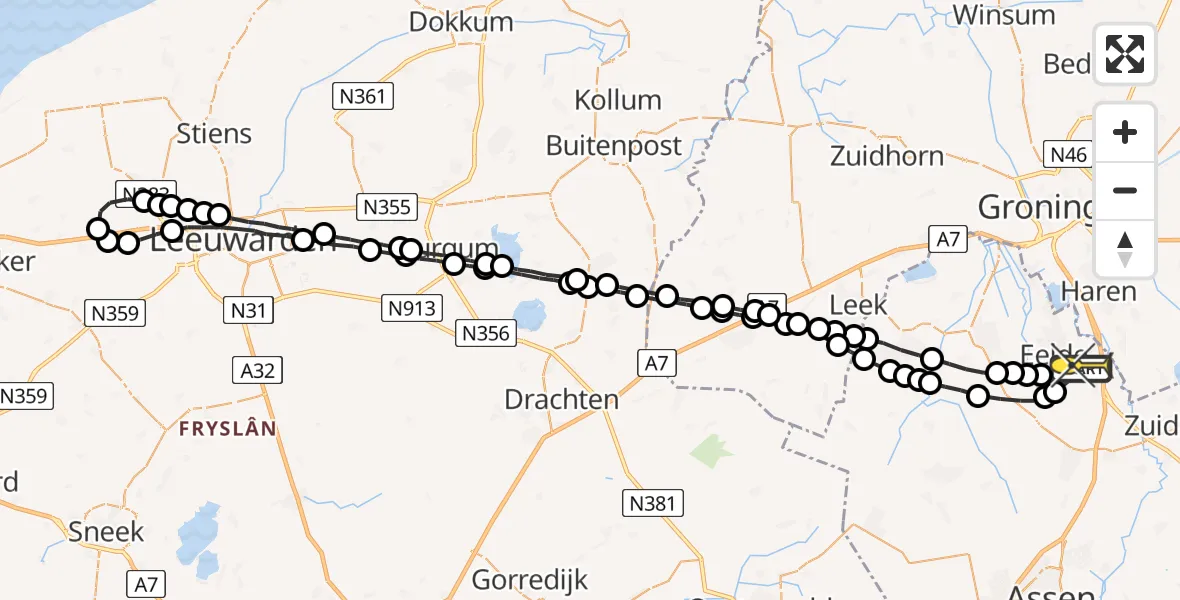 Routekaart van de vlucht: Lifeliner 4 naar Groningen Airport Eelde