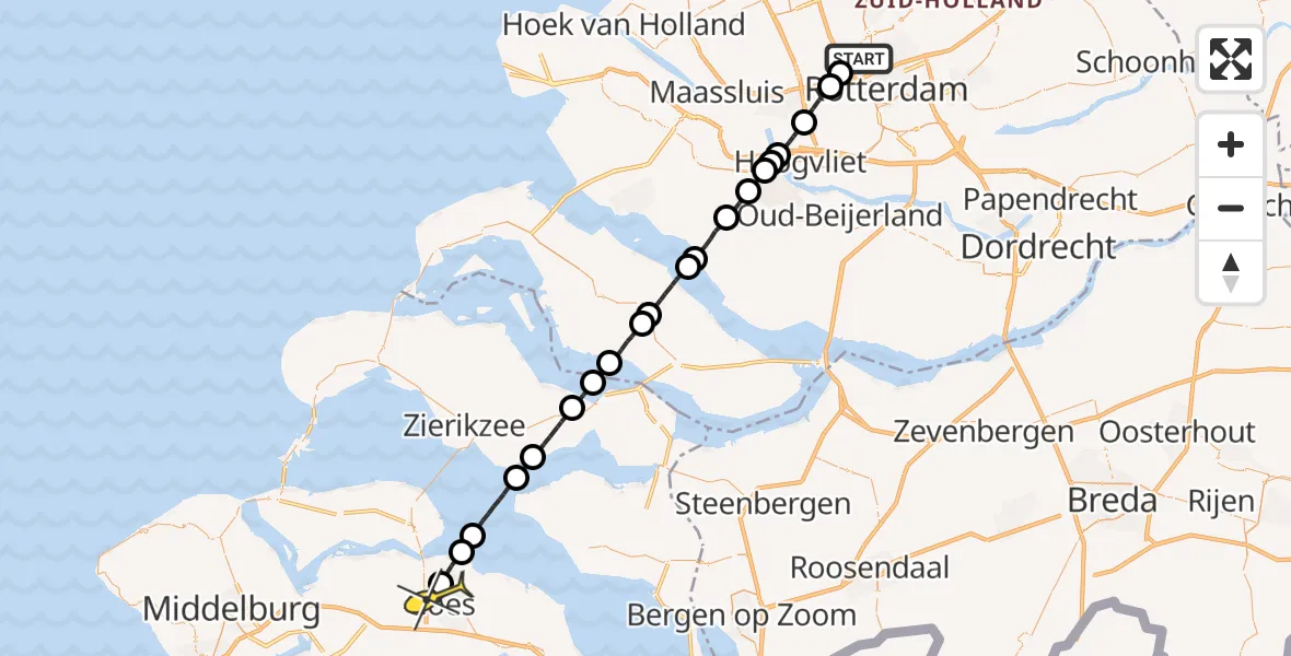 Routekaart van de vlucht: Lifeliner 2 naar Goes