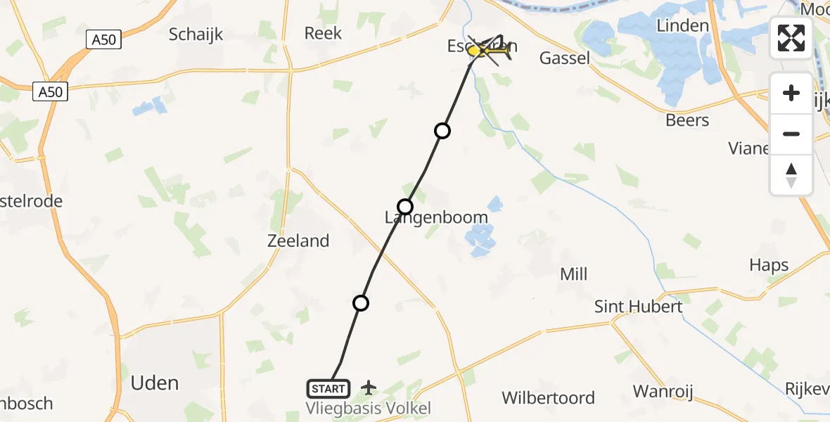 Routekaart van de vlucht: Lifeliner 3 naar Escharen