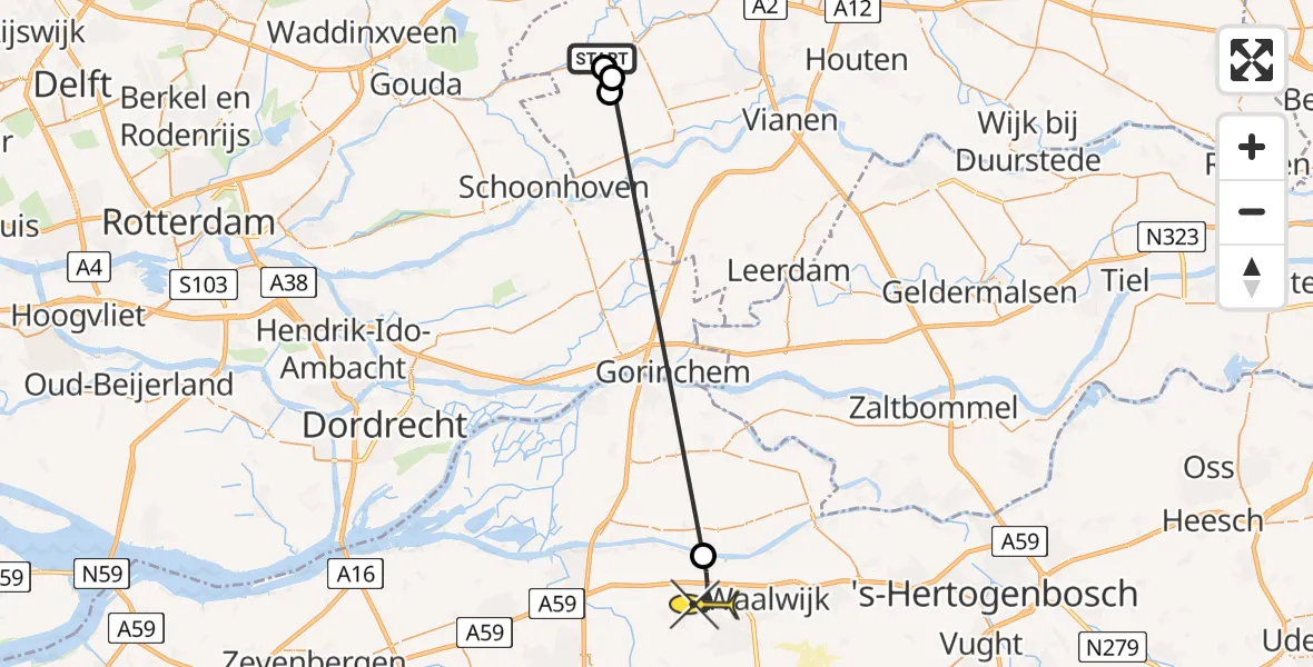 Routekaart van de vlucht: Politiehelikopter naar Sprang-Capelle