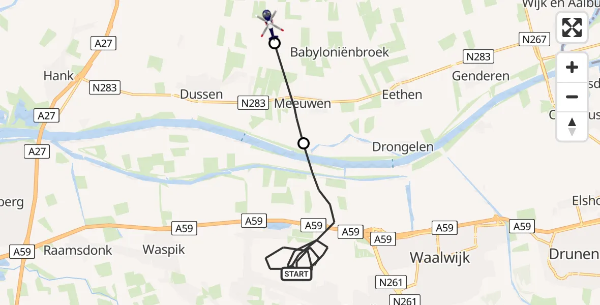 Vluchtroute Politiehelikopter Sprang-Capelle - Babyloniënbroek, 05 juli 2023, 11:49