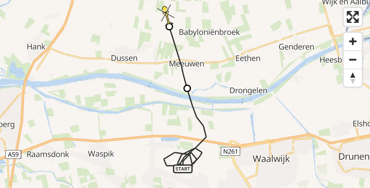Routekaart van de vlucht: Politiehelikopter naar Babyloniënbroek