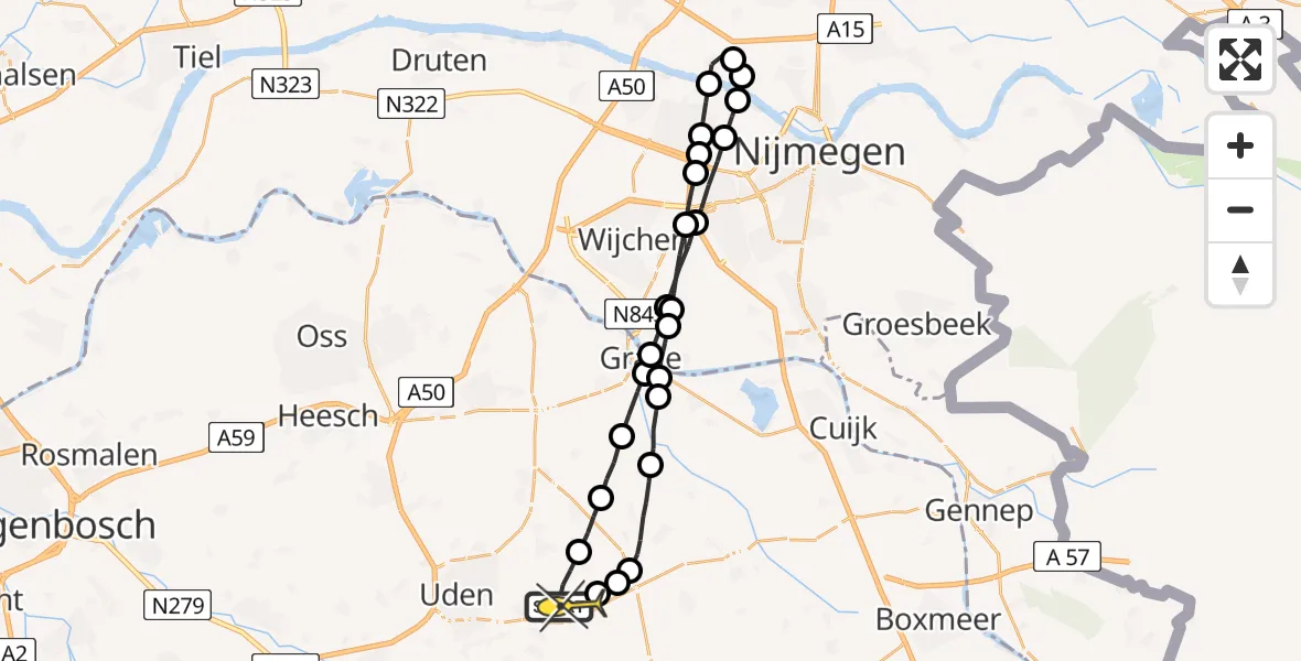 Routekaart van de vlucht: Lifeliner 3 naar Vliegbasis Volkel