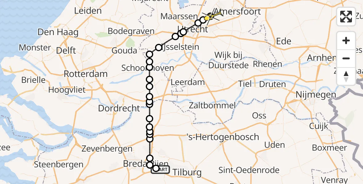 Routekaart van de vlucht: Lifeliner 1 naar Den Dolder