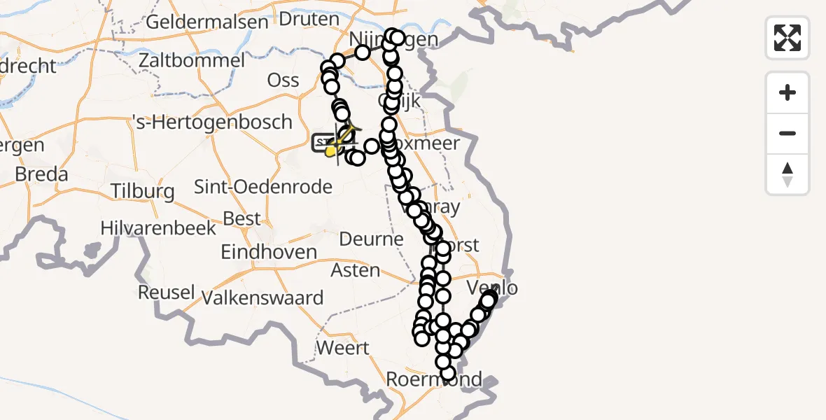 Routekaart van de vlucht: Politieheli naar Vliegbasis Volkel