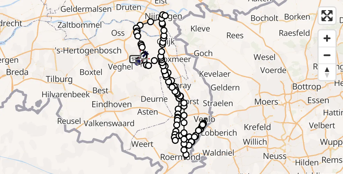Vluchtroute Politiehelikopter Vliegbasis Volkel - Vliegbasis Volkel, 05 juli 2023, 14:11