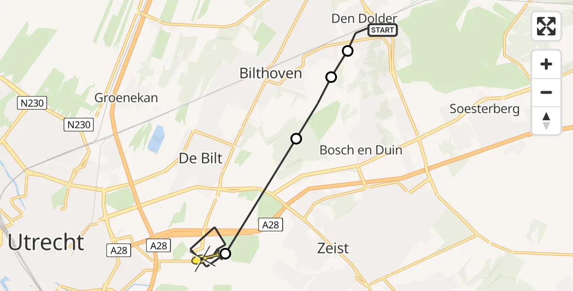 Routekaart van de vlucht: Lifeliner 1 naar Universitair Medisch Centrum Utrecht