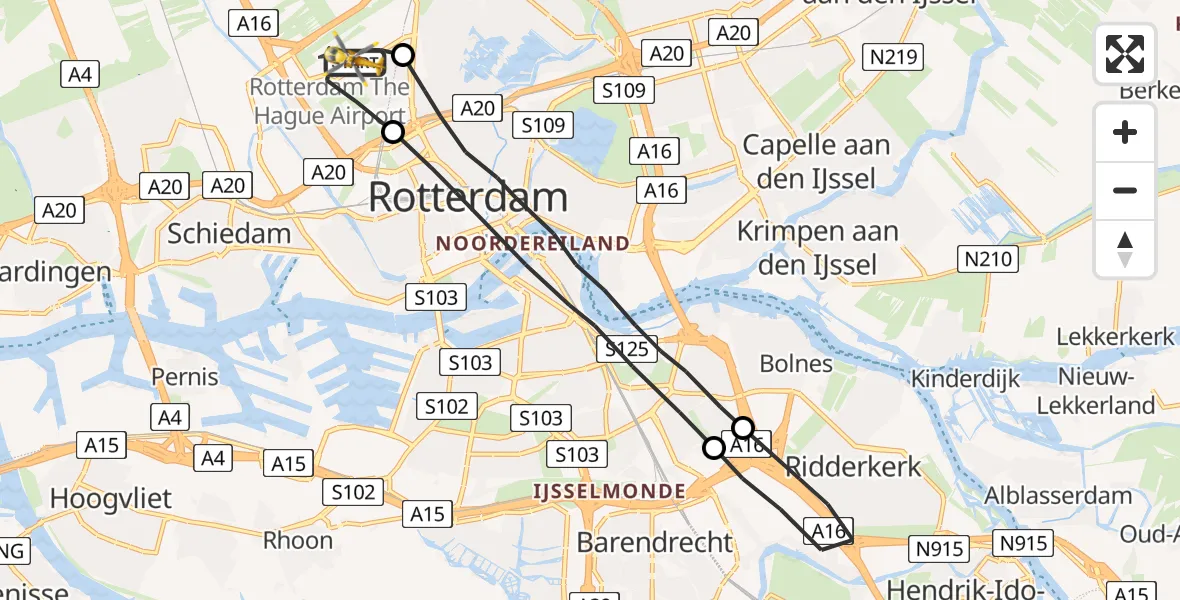 Vluchtroute Traumahelikopter Rotterdam The Hague Airport - Rotterdam The Hague Airport, 05 juli 2023, 14:40