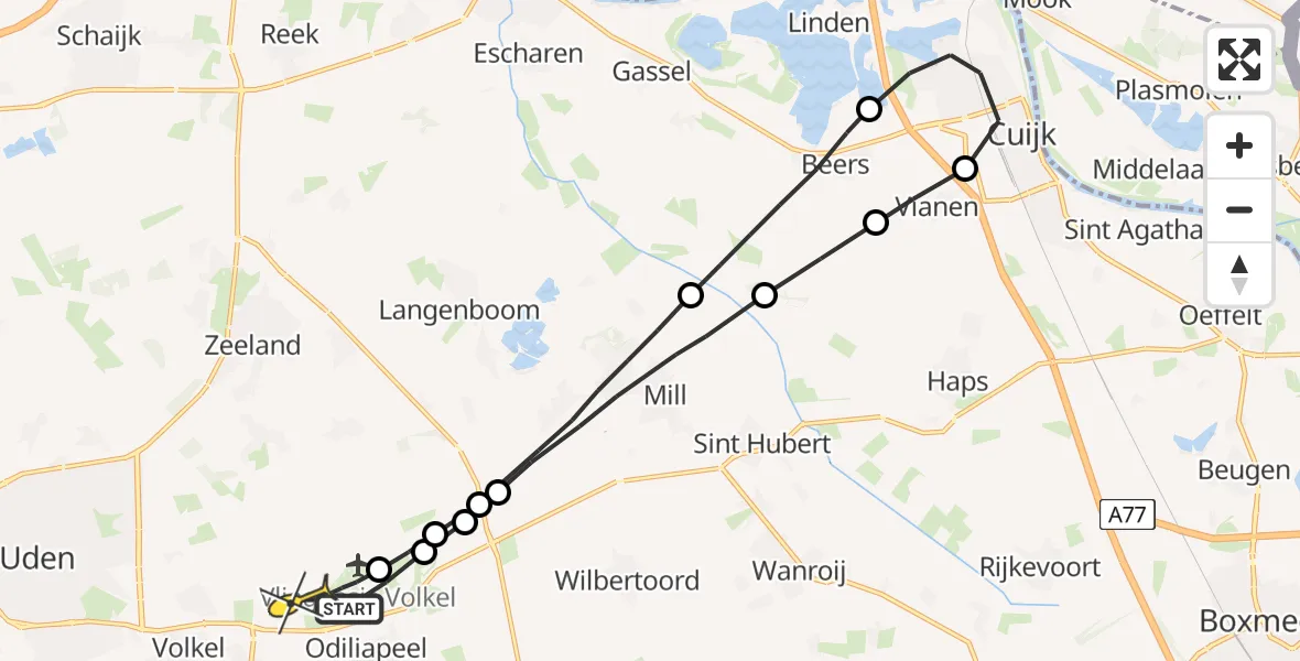 Routekaart van de vlucht: Lifeliner 3 naar Vliegbasis Volkel