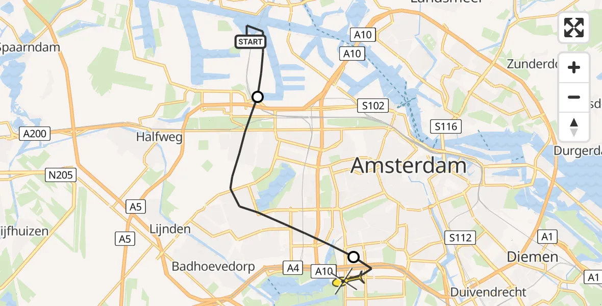 Routekaart van de vlucht: Lifeliner 1 naar VU Medisch Centrum Amsterdam