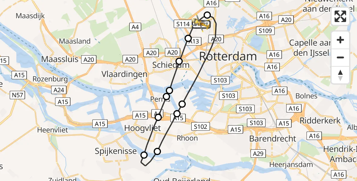 Vluchtroute Traumahelikopter Rotterdam The Hague Airport - Rotterdam The Hague Airport, 05 juli 2023, 15:54
