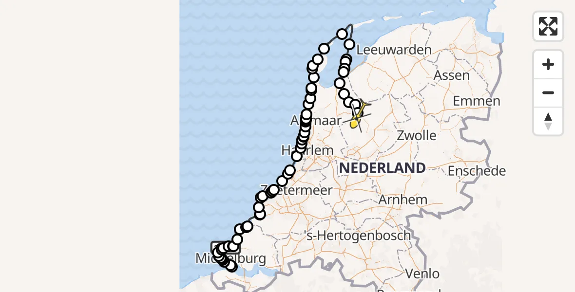 Routekaart van de vlucht: Politiehelikopter naar Lelystad