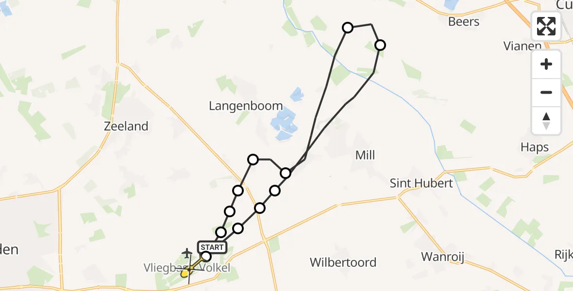 Routekaart van de vlucht: Politieheli naar Vliegbasis Volkel