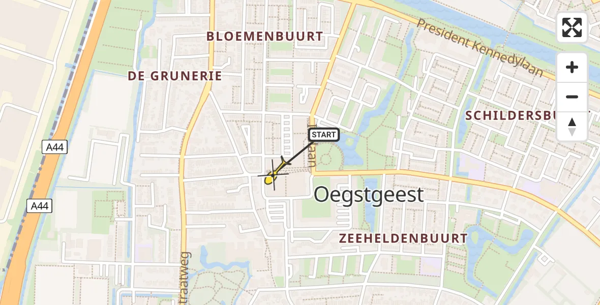 Routekaart van de vlucht: Traumaheli naar Oegstgeest