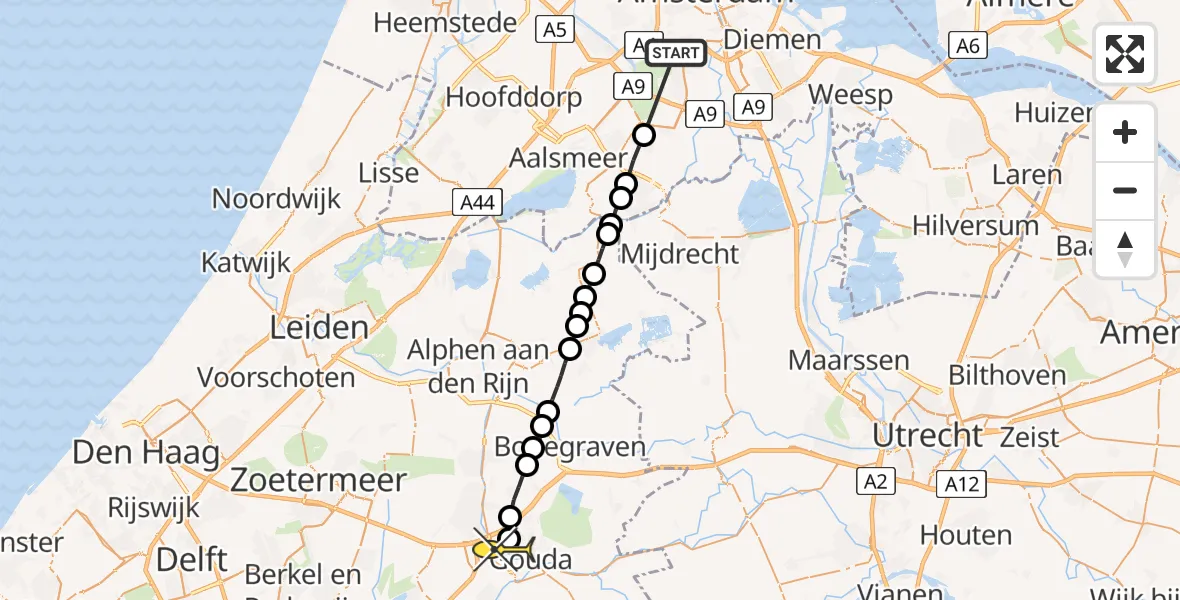 Routekaart van de vlucht: Lifeliner 1 naar Gouda