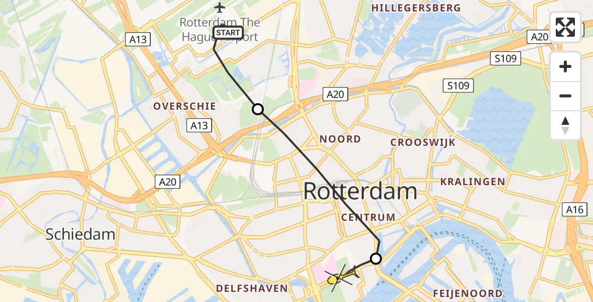 Routekaart van de vlucht: Lifeliner 2 naar Erasmus MC