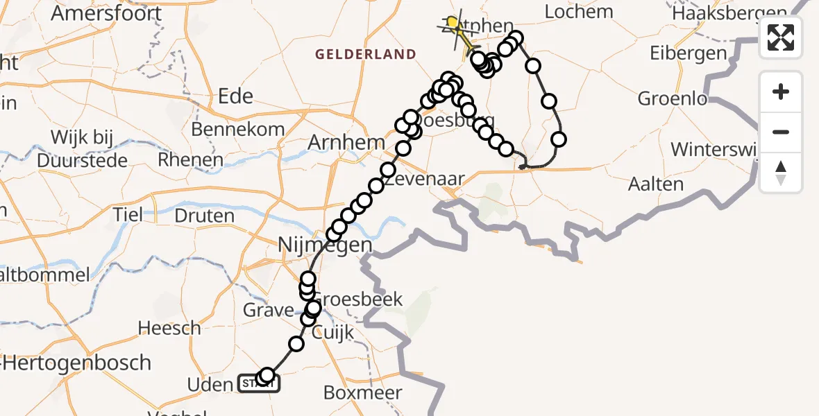 Routekaart van de vlucht: Politieheli naar Brummen