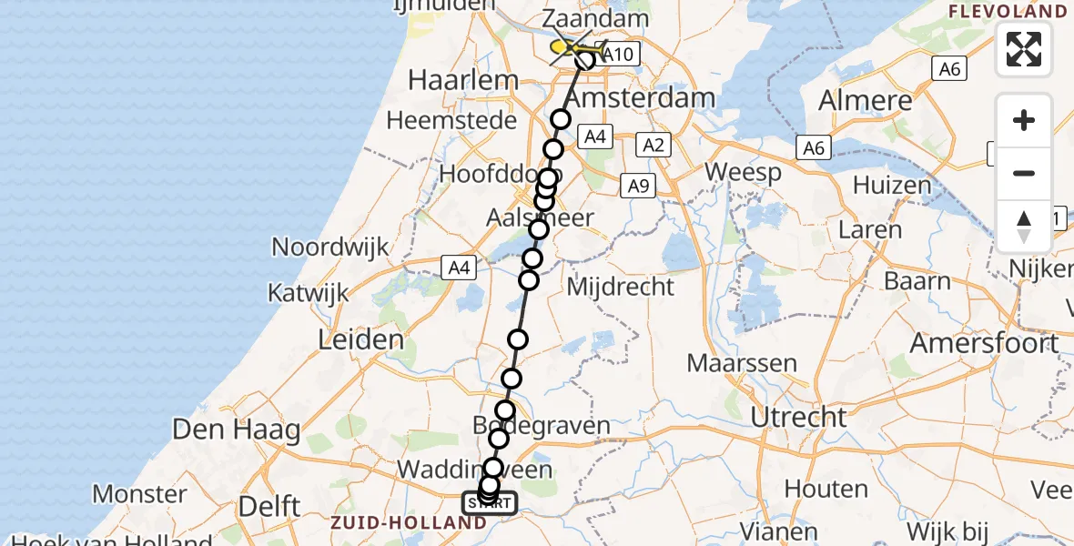 Routekaart van de vlucht: Lifeliner 1 naar Amsterdam Heliport