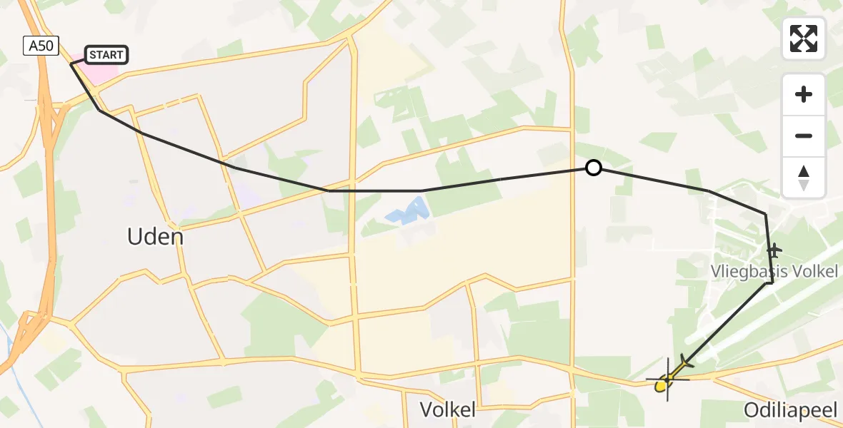 Routekaart van de vlucht: Lifeliner 3 naar Vliegbasis Volkel