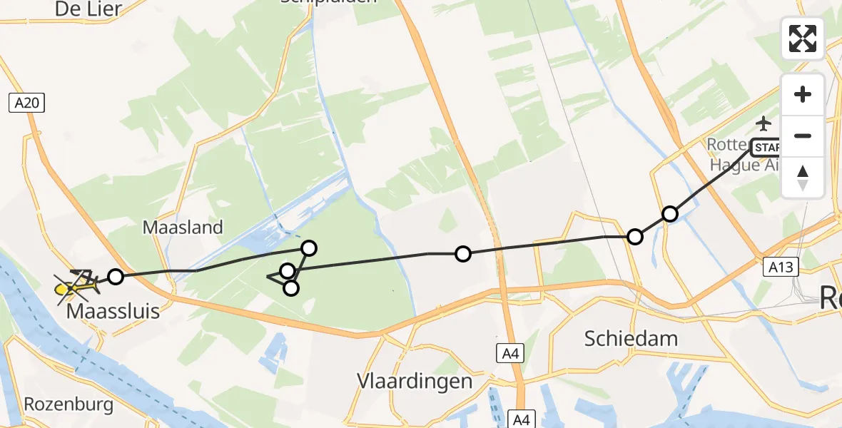 Routekaart van de vlucht: Lifeliner 2 naar Maassluis