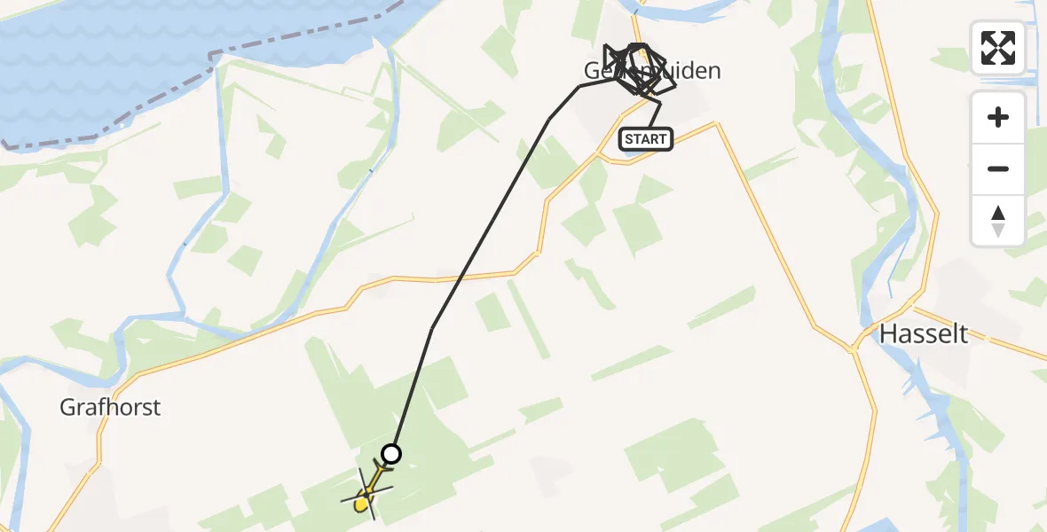 Routekaart van de vlucht: Politiehelikopter naar Mastenbroek