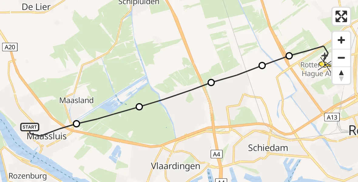 Routekaart van de vlucht: Lifeliner 2 naar Rotterdam The Hague Airport