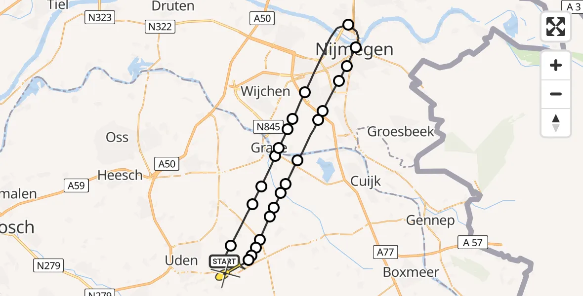 Routekaart van de vlucht: Lifeliner 3 naar Vliegbasis Volkel