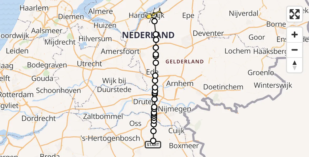 Routekaart van de vlucht: Lifeliner 3 naar Hierden