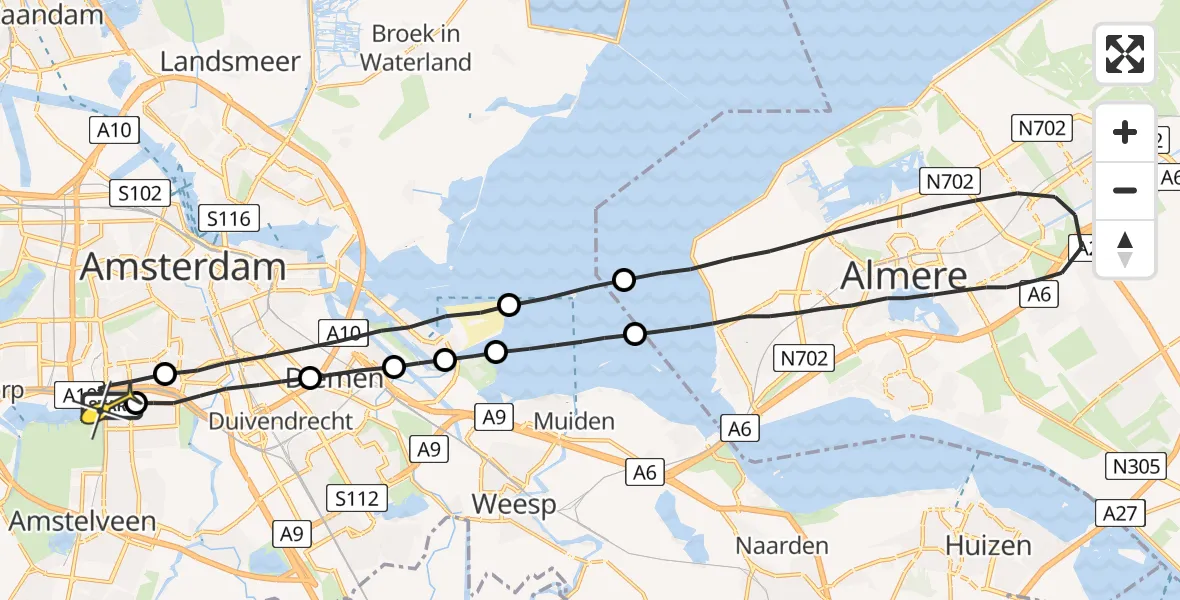 Routekaart van de vlucht: Lifeliner 1 naar VU Medisch Centrum Amsterdam