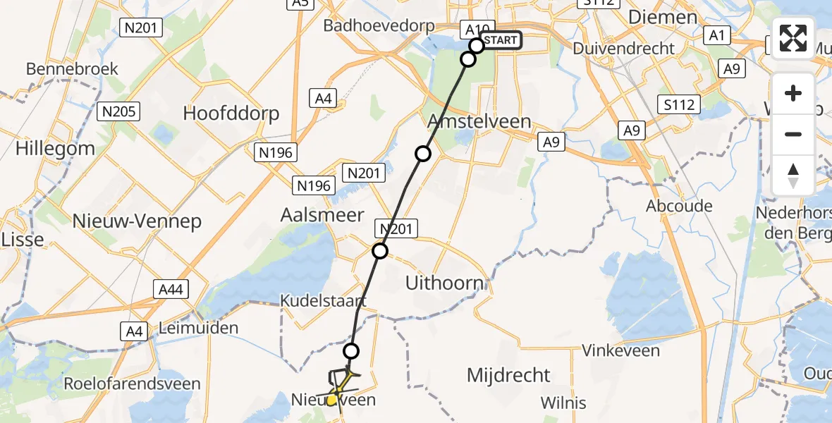 Routekaart van de vlucht: Lifeliner 1 naar Nieuwveen