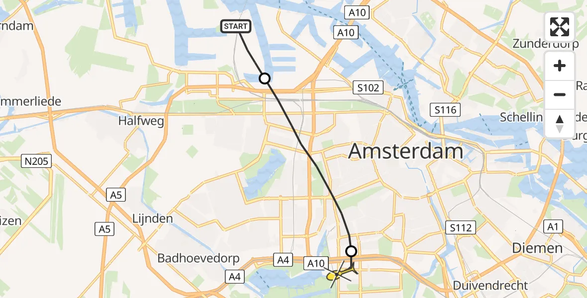 Routekaart van de vlucht: Lifeliner 1 naar VU Medisch Centrum Amsterdam