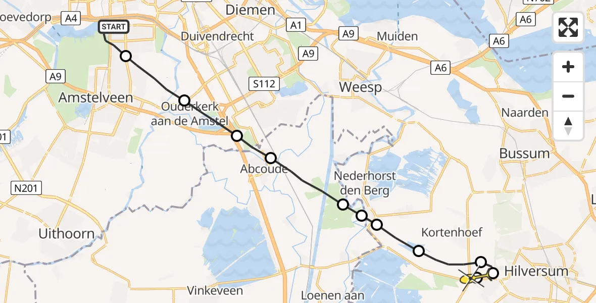 Routekaart van de vlucht: Lifeliner 1 naar 's-Graveland