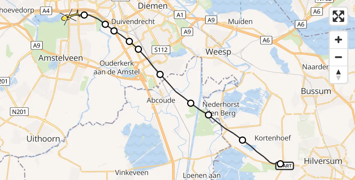 Routekaart van de vlucht: Lifeliner 1 naar VU Medisch Centrum Amsterdam