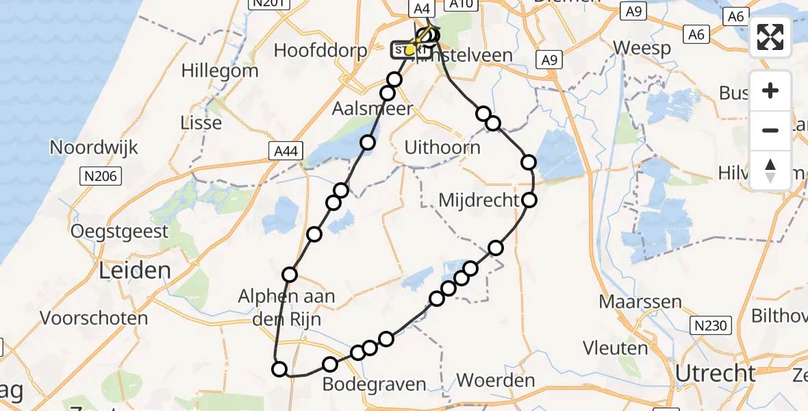 Routekaart van de vlucht: Politieheli naar Schiphol