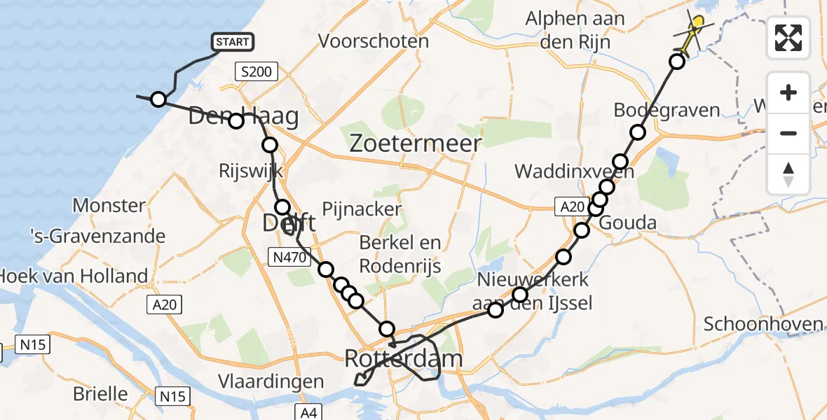 Routekaart van de vlucht: Politieheli naar Nieuwkoop