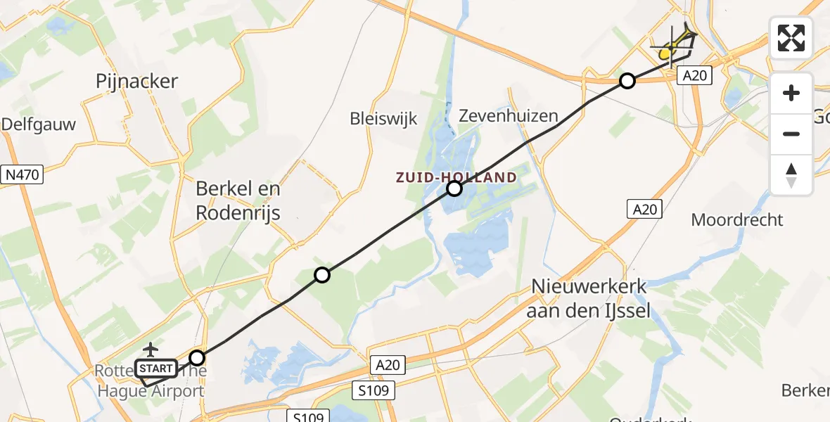 Routekaart van de vlucht: Lifeliner 2 naar Waddinxveen