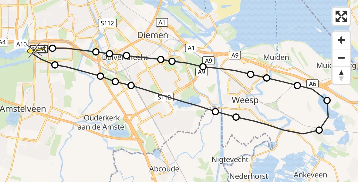 Routekaart van de vlucht: Lifeliner 1 naar VU Medisch Centrum Amsterdam