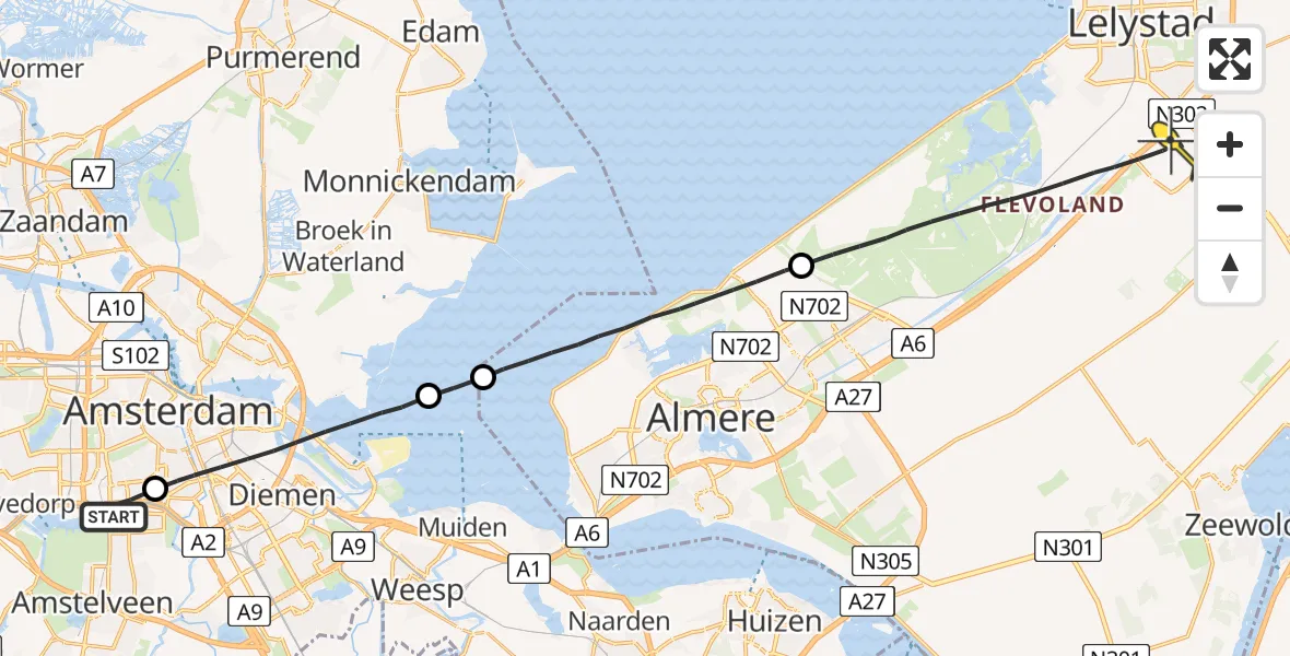 Routekaart van de vlucht: Lifeliner 1 naar Lelystad