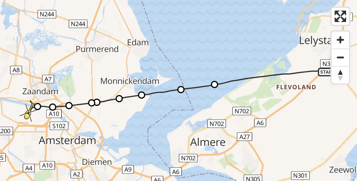 Routekaart van de vlucht: Lifeliner 1 naar Amsterdam Heliport