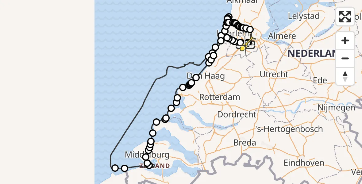 Routekaart van de vlucht: Politieheli naar Schiphol