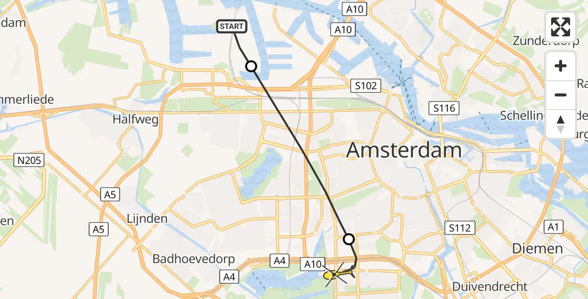 Routekaart van de vlucht: Lifeliner 1 naar VU Medisch Centrum Amsterdam