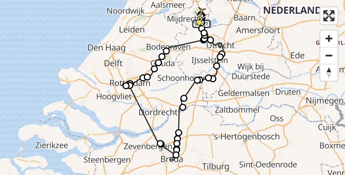 Routekaart van de vlucht: Politieheli naar Nieuwer Ter Aa