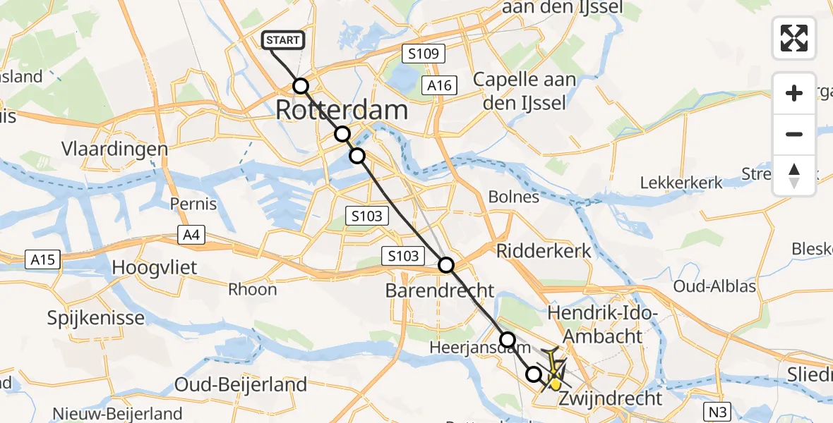 Routekaart van de vlucht: Lifeliner 2 naar Zwijndrecht