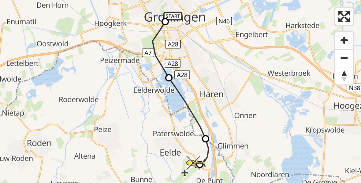 Routekaart van de vlucht: Lifeliner 4 naar Groningen Airport Eelde