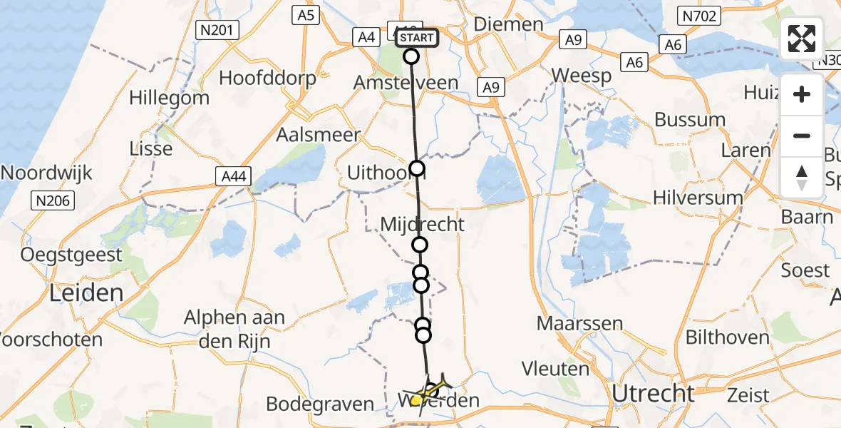 Routekaart van de vlucht: Lifeliner 1 naar Woerden