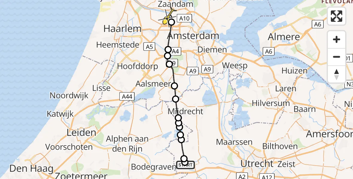 Routekaart van de vlucht: Lifeliner 1 naar Amsterdam Heliport