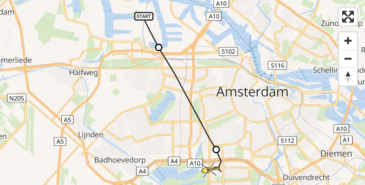 Routekaart van de vlucht: Lifeliner 1 naar VU Medisch Centrum Amsterdam