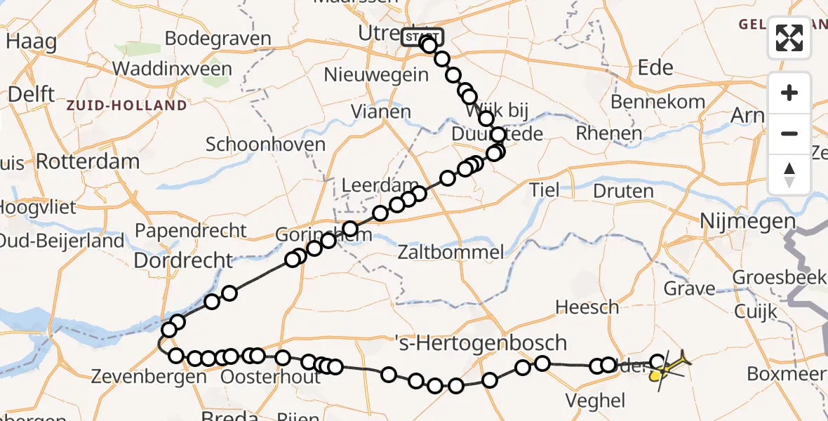 Routekaart van de vlucht: Lifeliner 3 naar Vliegbasis Volkel